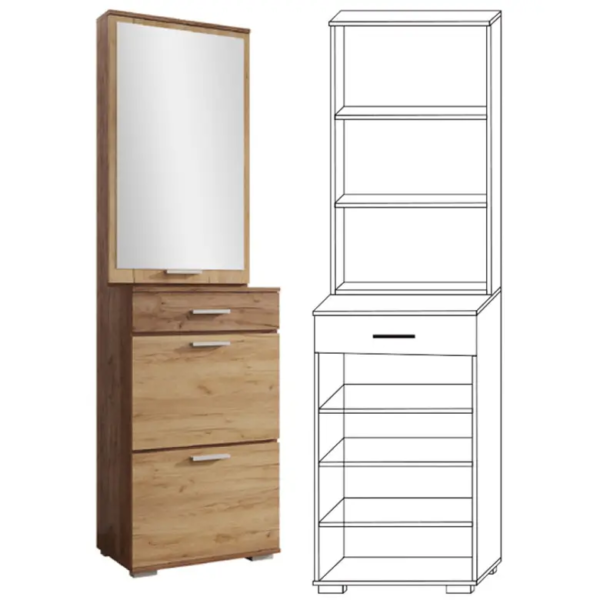 Тумба + панель дзеркала Віва Дуб крафт табако/Дуб крафт золотий