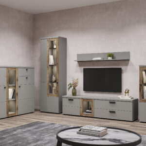 Тумба ТВ 1Д2Ш Модена шиншила сіра/дуб флагшток